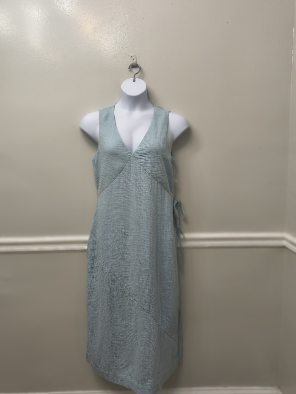 Haven Well Within 100% Organically Cotton Gauze V-neck Midi/Maxi Dress Blue L